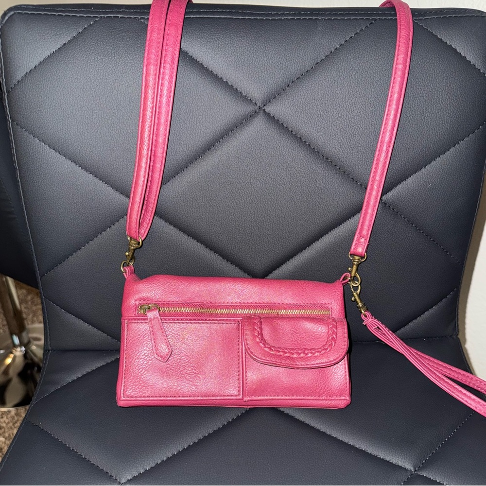 Burgundy/Pink Leather Crossbody Bag